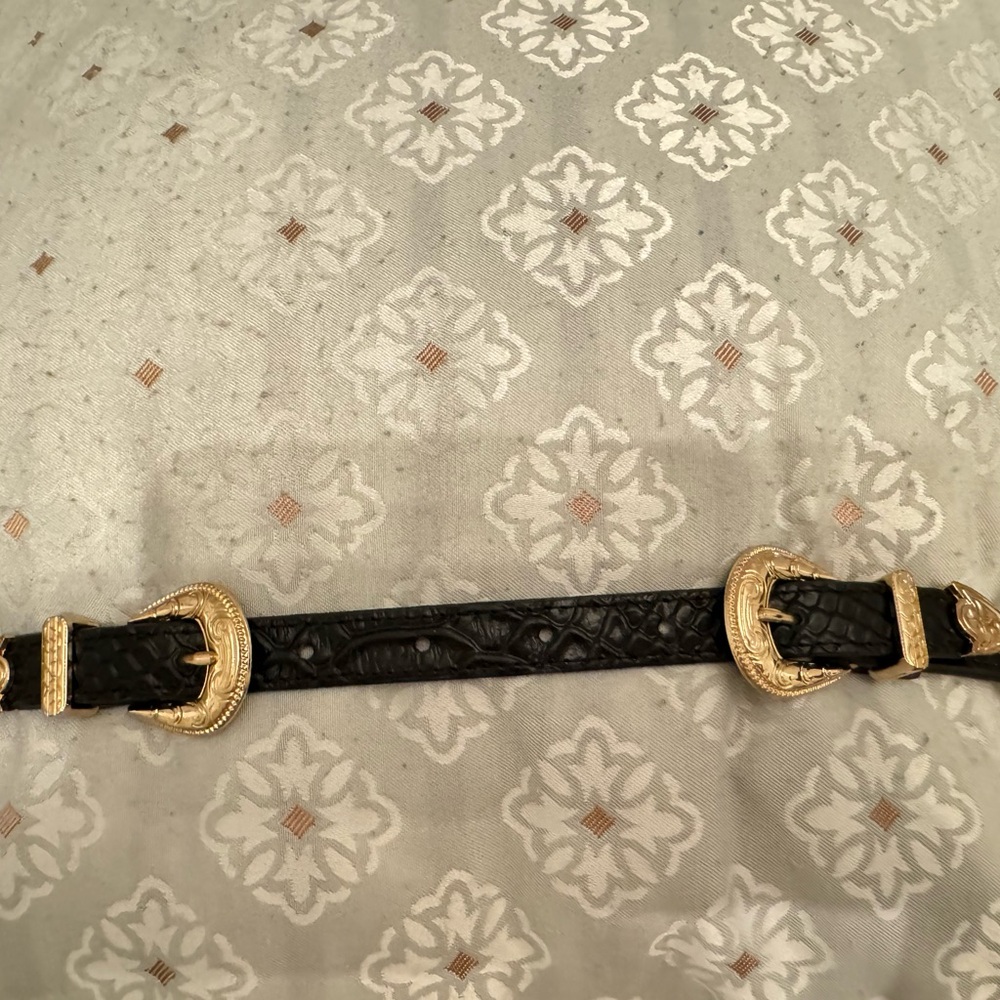 Gold Buckle Black Leather Belt Classic Design